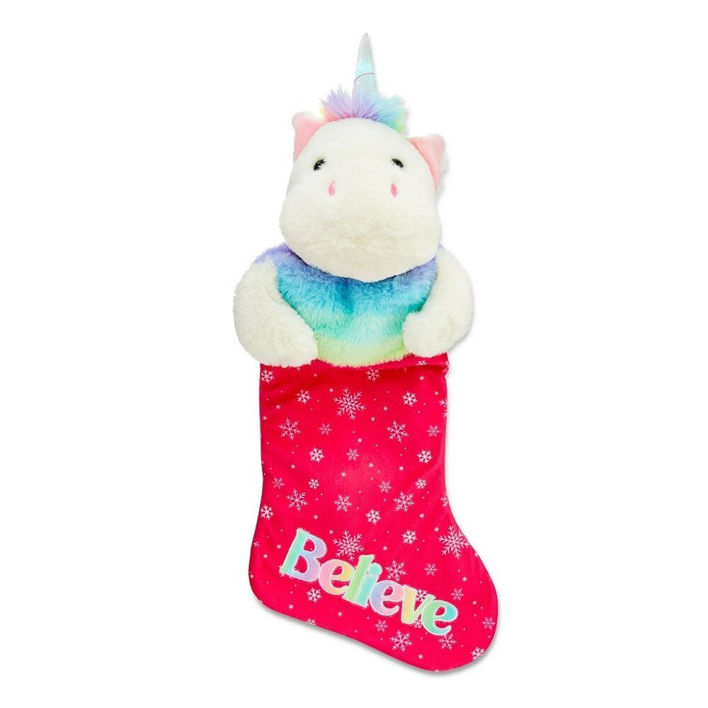 19.5 in Holiday Time Animated Music Ears Vibrate Unicorn Christmas Stocking